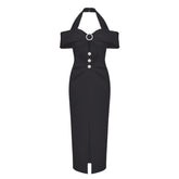 Neckholder-Kurzarm-Midikleid mit Strass